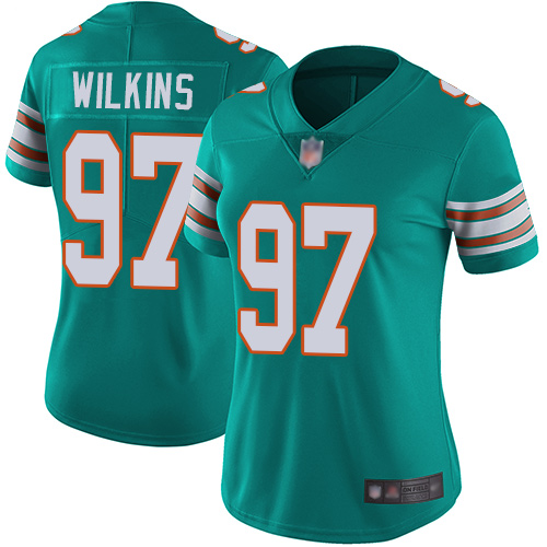 Dolphins #97 Christian Wilkins Aqua Green Alternate Women's Stitched Football Vapor Untouchable Limited Jersey Dolphins #97 Christian Wilkins Aqua Green Alternate Women's Stitched Football Vapor Untouchable Limited Jersey