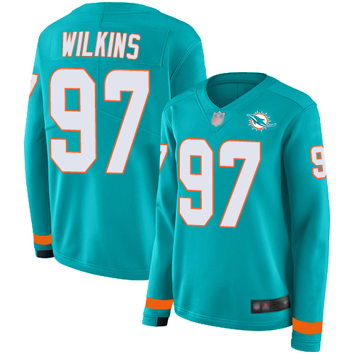 Dolphins #97 Christian Wilkins Aqua Green Team Color Women's Stitched Football Limited Therma Long Sleeve Jersey Dolphins #97 Christian Wilkins Aqua Green Team Color Women's Stitched Football Limited Therma Long Sleeve Jersey