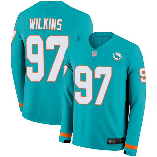 Dolphins #97 Christian Wilkins Aqua Green Team Color Youth Stitched Football Limited Therma Long Sleeve Jersey Dolphins #97 Christian Wilkins Aqua Green Team Color Youth Stitched Football Limited Therma Long Sleeve Jersey