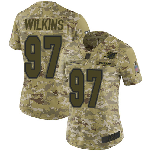 Dolphins #97 Christian Wilkins Camo Women's Stitched Football Limited 2018 Salute to Service Jersey Dolphins #97 Christian Wilkins Camo Women's Stitched Football Limited 2018 Salute to Service Jersey