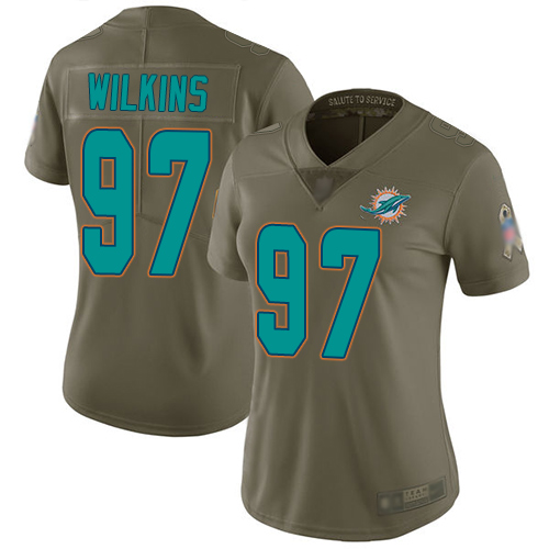 Dolphins #97 Christian Wilkins Olive Women's Stitched Football Limited 2017 Salute to Service Jersey Dolphins #97 Christian Wilkins Olive Women's Stitched Football Limited 2017 Salute to Service Jersey