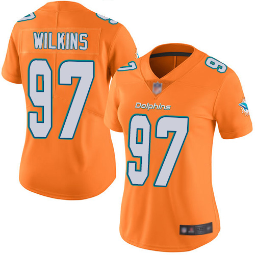 Dolphins #97 Christian Wilkins Orange Women's Stitched Football Limited Rush Jersey Dolphins #97 Christian Wilkins Orange Women's Stitched Football Limited Rush Jersey