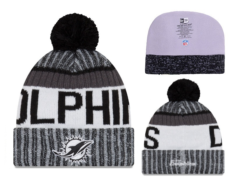 Dolphins Black White 2017 NFL Sideline Pom Knit Hat YD