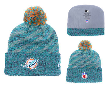 Dolphins Team Logo Aqua Stripe Cuffed Pom Knit Hat YD