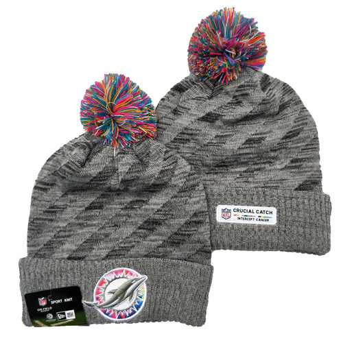 Dolphins Team Logo Gray 2020 NFL Crucial Catch Sport Pom Cuffed Knit Hat YD