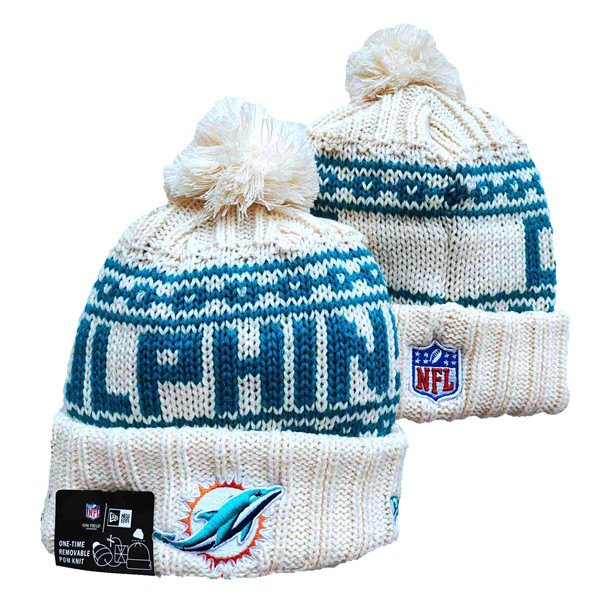 Dolphins Team Logo Pom Cuffed White Knit Hat  YD
