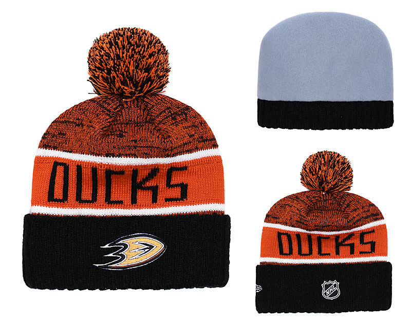 Ducks Fresh Logo Orange Black Pom Knit Hat YD Ducks Fresh Logo Orange Black Pom Knit Hat YD