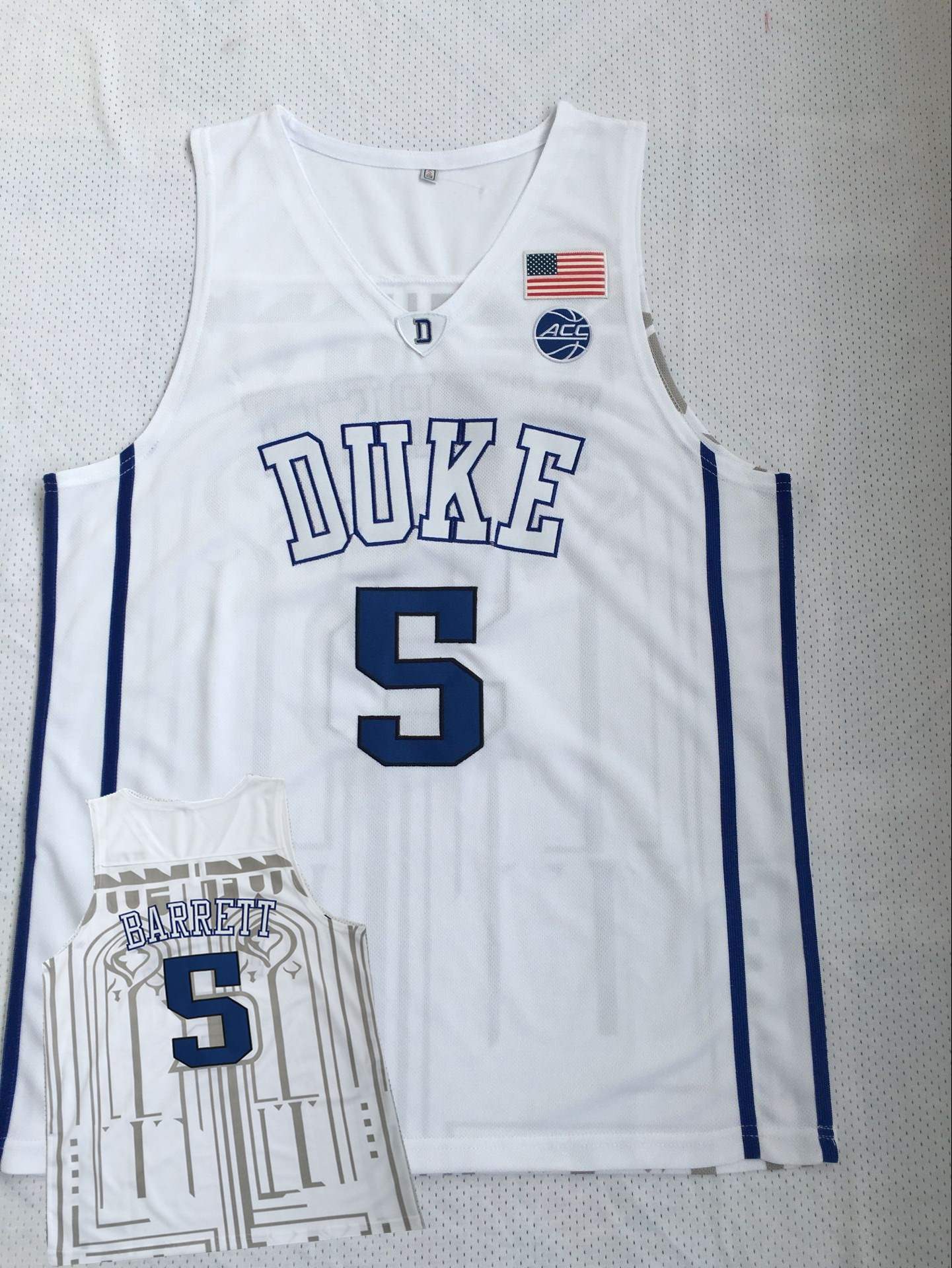 Duke Blue Devils 5 R.J. Barrett White College Basketball Jersey Duke Blue Devils 5 R.J. Barrett White College Basketball Jersey