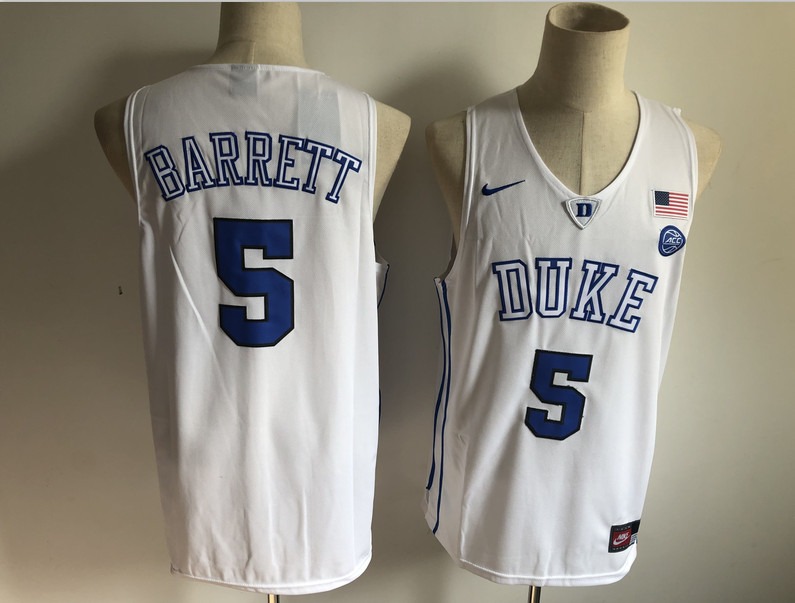 Duke Blue Devils 5 RJ Barrett White Nike College Basketball Jersey Duke Blue Devils 5 RJ Barrett White Nike College Basketball Jersey