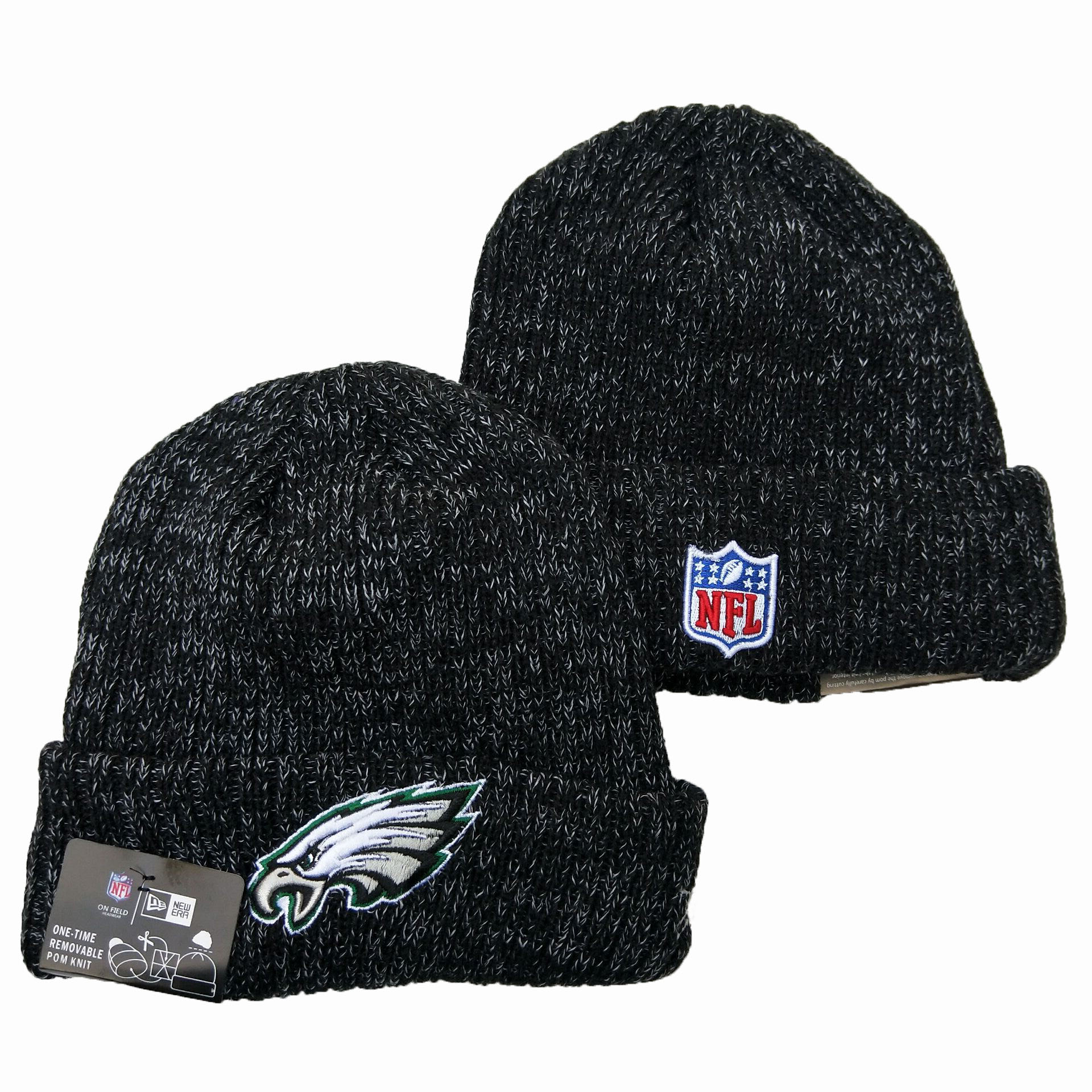 Eagles Fresh Logo Black Pom Knit Hat YD