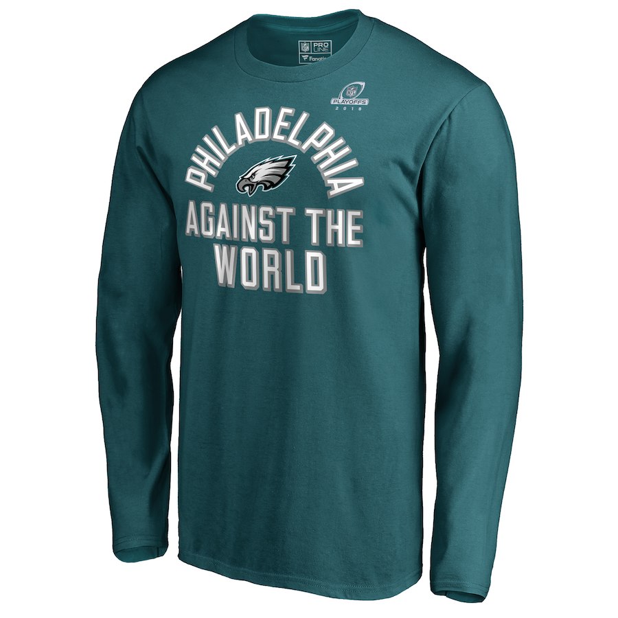 Eagles Green 2018 NFL Playoffs Against The World Men's Long Sleeve T-Shirt Eagles Green 2018 NFL Playoffs Against The World Men's Long Sleeve T-Shirt