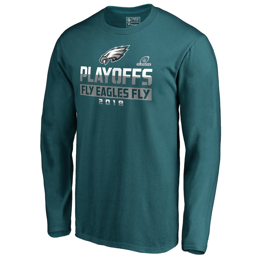 Eagles Green 2018 NFL Playoffs Fly Eagles Fly Men's Long Sleeve T-Shirt Eagles Green 2018 NFL Playoffs Fly Eagles Fly Men's Long Sleeve T-Shirt