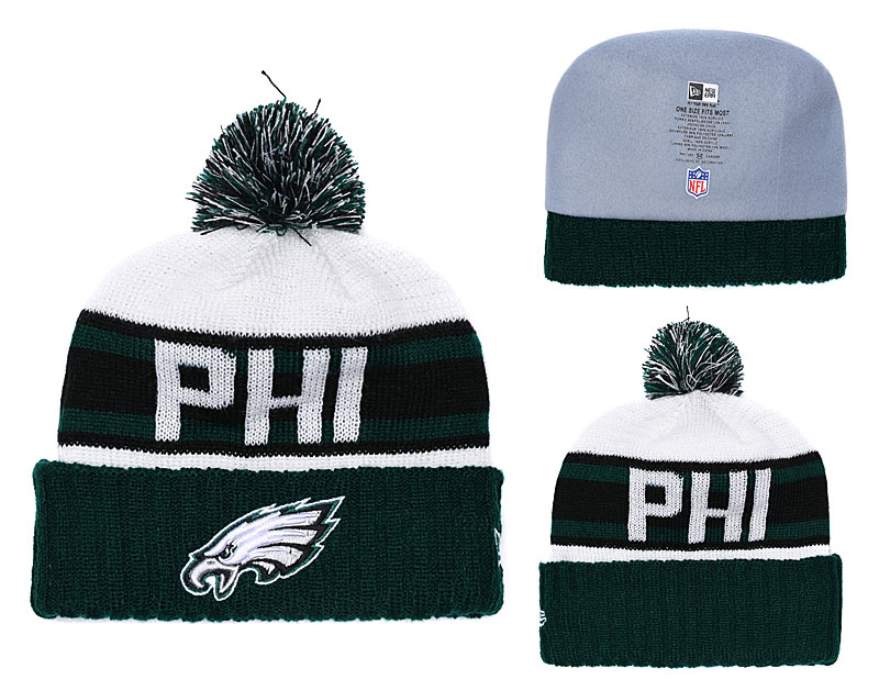 Eagles Simple Logo Green Pom Knit Hat YD