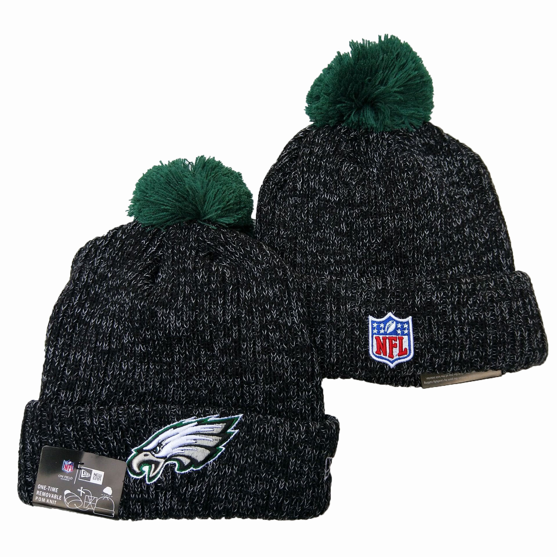 Eagles Team Logo Black Pom Knit Hat YD