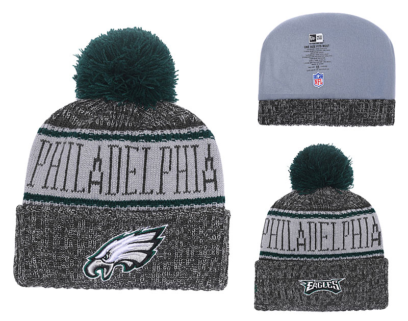 Eagles Team Logo Gray Pom Knit Hat YD