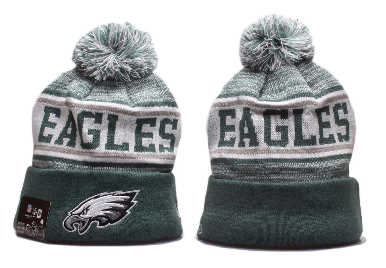 Eagles Team Logo Green Pom Knit Hat YP