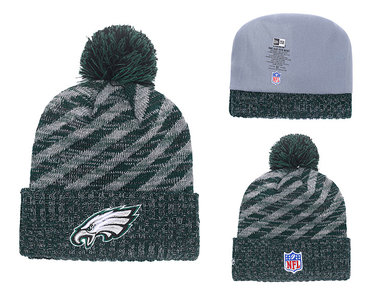 Eagles Team Logo Green Stripe Cuffed Pom Knit Hat YD