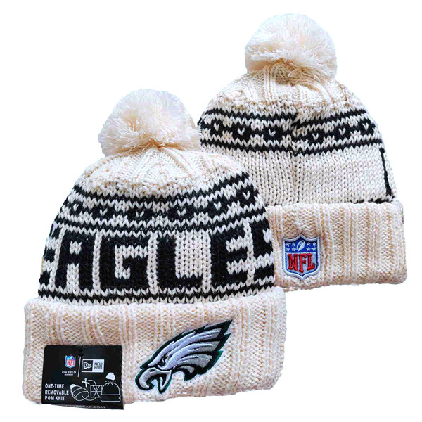 Eagles Team Logo Pom Cuffed White Knit Hat  YD