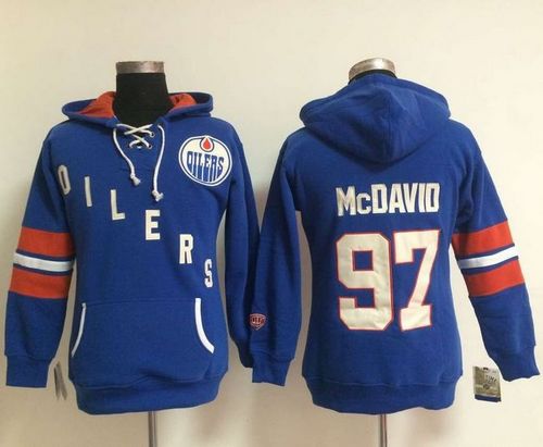 Edmonton Oilers #97 Connor McDavid Light Blue Women's Old Time Heidi NHL Hoodie Edmonton Oilers #97 Connor McDavid Light Blue Women's Old Time Heidi NHL Hoodie