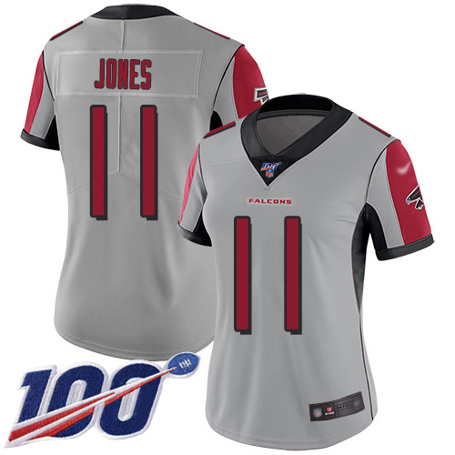 Falcons #11 Julio Jones Silver Women's Stitched Football Limited Inverted Legend 100th Season Jersey Falcons #11 Julio Jones Silver Women's Stitched Football Limited Inverted Legend 100th Season Jersey