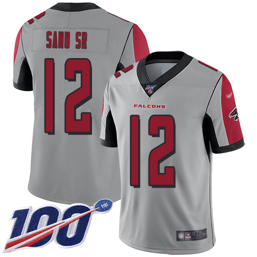 Falcons #12 Mohamed Sanu Sr Silver Men's Stitched Football Limited Inverted Legend 100th Season Jersey Falcons #12 Mohamed Sanu Sr Silver Men's Stitched Football Limited Inverted Legend 100th Season Jersey