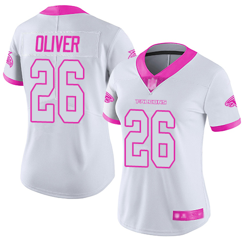 Falcons #26 Isaiah Oliver White Pink Women's Stitched Football Limited Rush Fashion Jersey Falcons #26 Isaiah Oliver White Pink Women's Stitched Football Limited Rush Fashion Jersey
