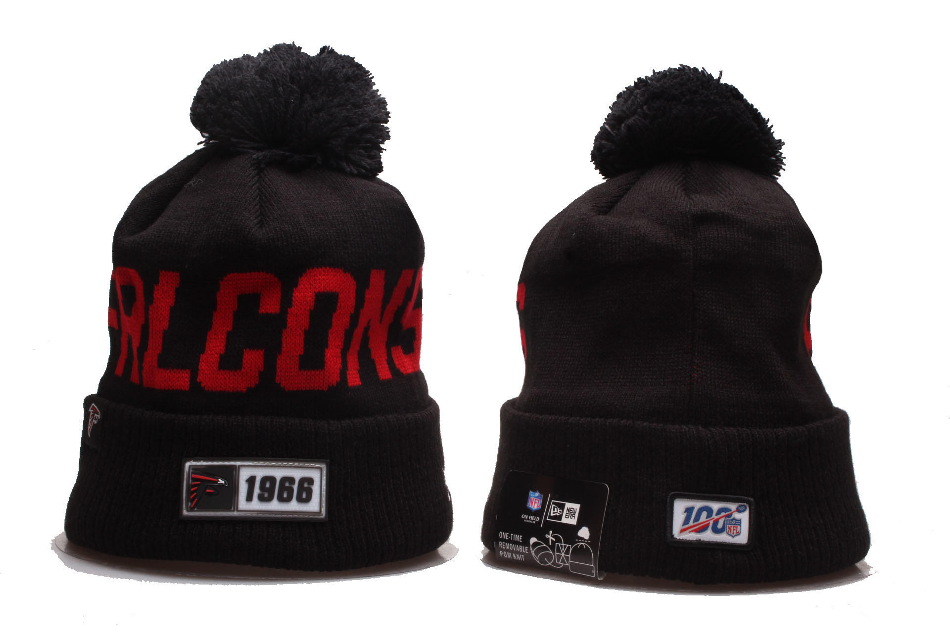 Falcons Team Logo Black 100th Season Pom Knit Hat YD