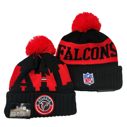 Falcons Team Logo Black Red 2020 NFL Sideline Pom Cuffed Knit Hat YD