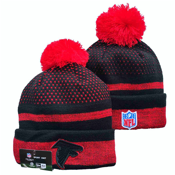 Falcons Team Logo Red And Black Pom Cuffed Knit Hat YD
