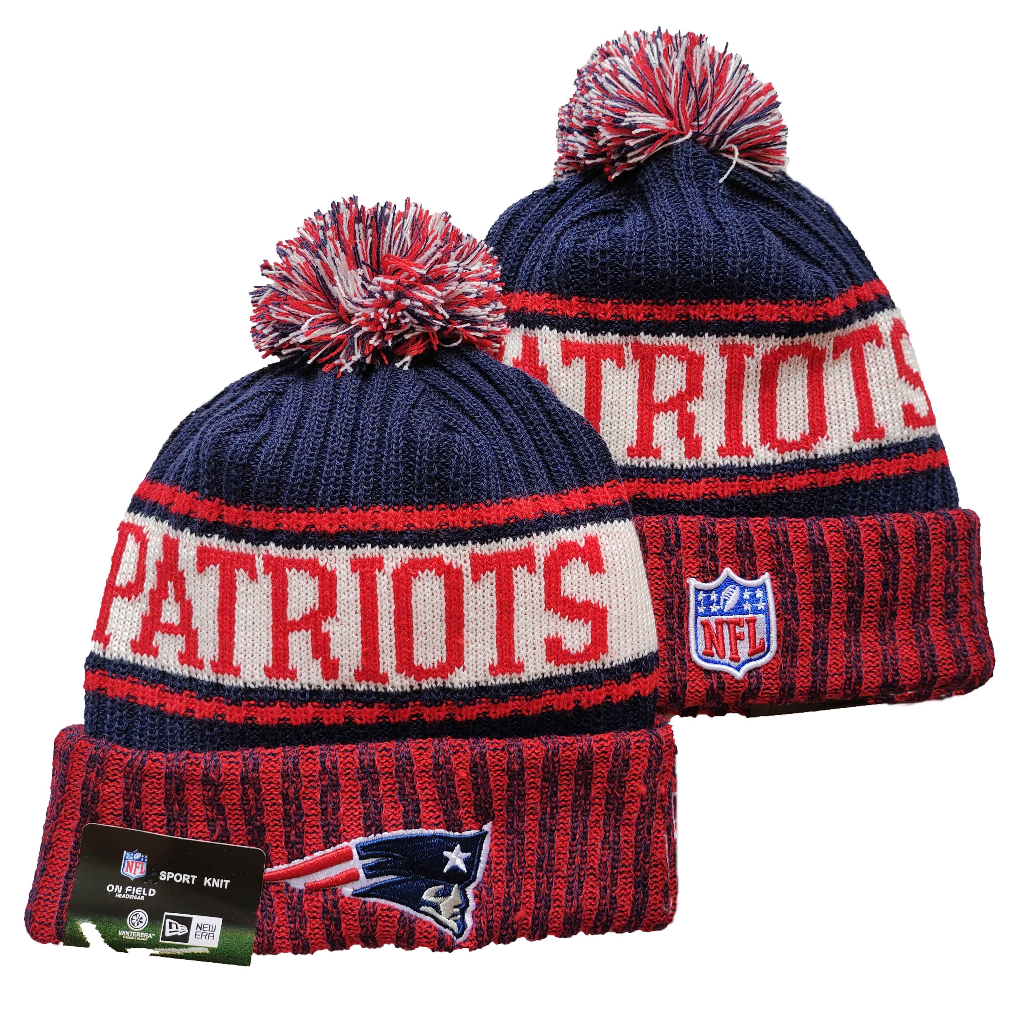 Falcons Team Logo Red And Blue Pom Cuffed Knit Hat YD
