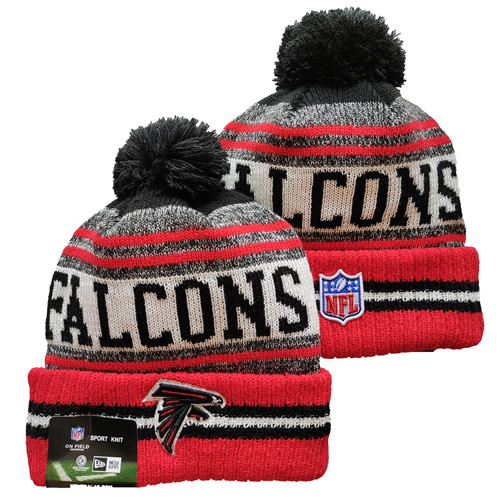 Falcons Team Logo Red And Gray Pom Cuffed Knit Hat YD