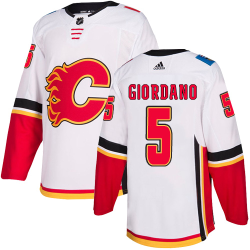 Flames #5 Mark Giordano White Road Authentic Stitched Hockey Jersey Flames #5 Mark Giordano White Road Authentic Stitched Hockey Jersey
