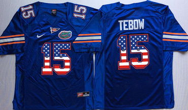 Florida Gators 15 Tim Tebow Blue USA Flag College Jersey