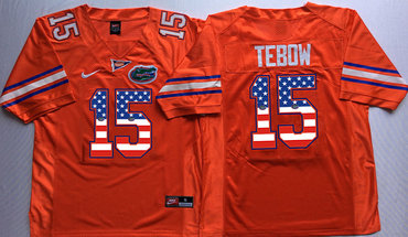 Florida Gators 15 Tim Tebow Orange USA Flag College Jersey