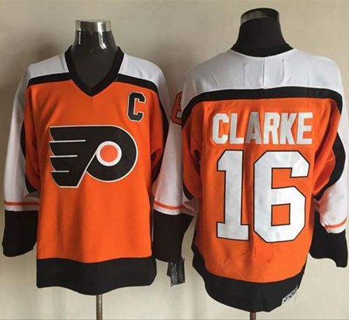 Flyers #16 Bobby Clarke Orange Black CCM Throwback Stitched NHL jerseys
