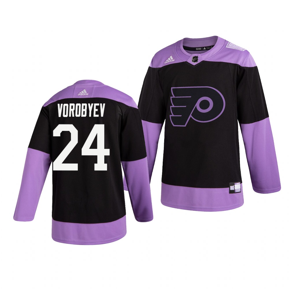 Flyers 24 Mikhail Vorobyev Black Purple Hockey Fights Cancer Adidas Jersey Flyers 24 Mikhail Vorobyev Black Purple Hockey Fights Cancer Adidas Jersey