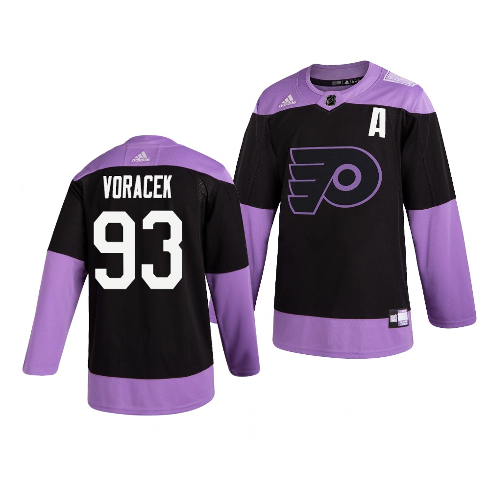 Flyers 93 Jakub Voracek Black Purple Hockey Fights Cancer Adidas Jersey Flyers 93 Jakub Voracek Black Purple Hockey Fights Cancer Adidas Jersey