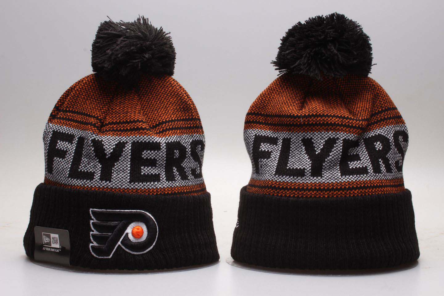 Flyers Black Mascot Cuffed Pom Knit Hat YP