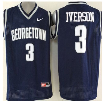 Georgetown Hoyas #3 Allen Iverson Navy Blue Basketball Stitched NCAA Jersey