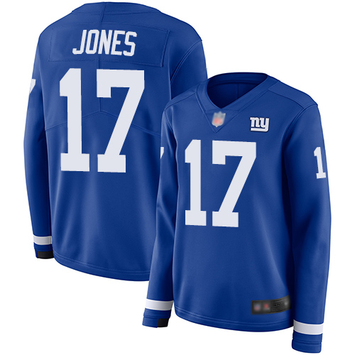 Giants #17 Daniel Jones Royal Blue Team Color Women's Stitched Football Limited Therma Long Sleeve Jersey Giants #17 Daniel Jones Royal Blue Team Color Women's Stitched Football Limited Therma Long Sleeve Jersey