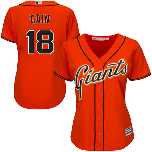Giants #18 Matt Cain Orange Alternate Women's Stitched MLB Jersey
