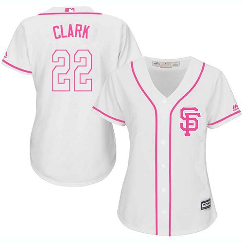 Giants #22 Will Clark White Pink Fashion Women's Stitched MLB Jersey