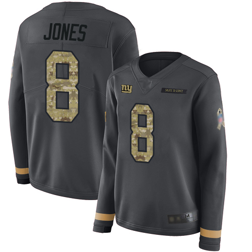 Giants #8 Daniel Jones Anthracite Salute to Service Women's Stitched Football Limited Therma Long Sleeve Jersey Giants #8 Daniel Jones Anthracite Salute to Service Women's Stitched Football Limited Therma Long Sleeve Jersey