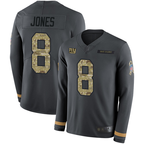 Giants #8 Daniel Jones Anthracite Salute to Service Youth Stitched Football Limited Therma Long Sleeve Jersey Giants #8 Daniel Jones Anthracite Salute to Service Youth Stitched Football Limited Therma Long Sleeve Jersey