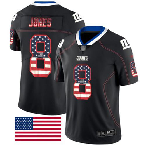 Giants #8 Daniel Jones Black Men's Stitched Football Limited Rush USA Flag Jersey Giants #8 Daniel Jones Black Men's Stitched Football Limited Rush USA Flag Jersey