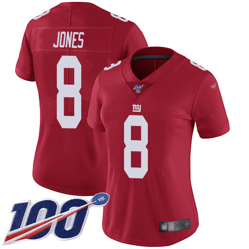 Giants #8 Daniel Jones Red Women's Stitched Football Limited Inverted Legend 100th Season Jersey Giants #8 Daniel Jones Red Women's Stitched Football Limited Inverted Legend 100th Season Jersey