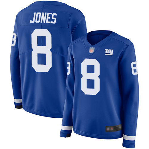 Giants #8 Daniel Jones Royal Blue Team Color Women's Stitched Football Limited Therma Long Sleeve Jersey Giants #8 Daniel Jones Royal Blue Team Color Women's Stitched Football Limited Therma Long Sleeve Jersey