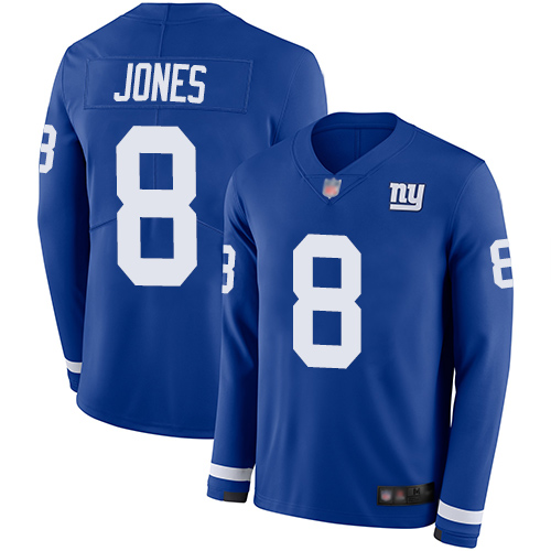 Giants #8 Daniel Jones Royal Blue Team Color Youth Stitched Football Limited Therma Long Sleeve Jersey Giants #8 Daniel Jones Royal Blue Team Color Youth Stitched Football Limited Therma Long Sleeve Jersey