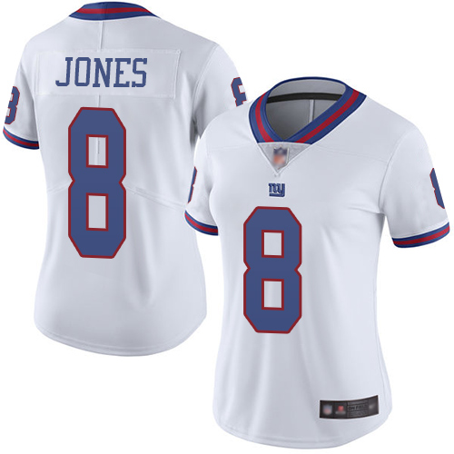 Giants #8 Daniel Jones White Women's Stitched Football Limited Rush Jersey Giants #8 Daniel Jones White Women's Stitched Football Limited Rush Jersey