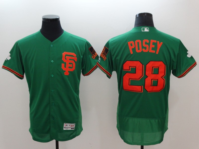 Giants 28 Buster Posey Green St Patrick's Day Flexbase Jersey